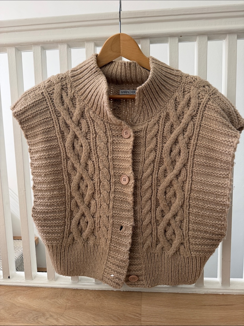 Marina Rinaldi Camel Cable-Knit Button Front Vest